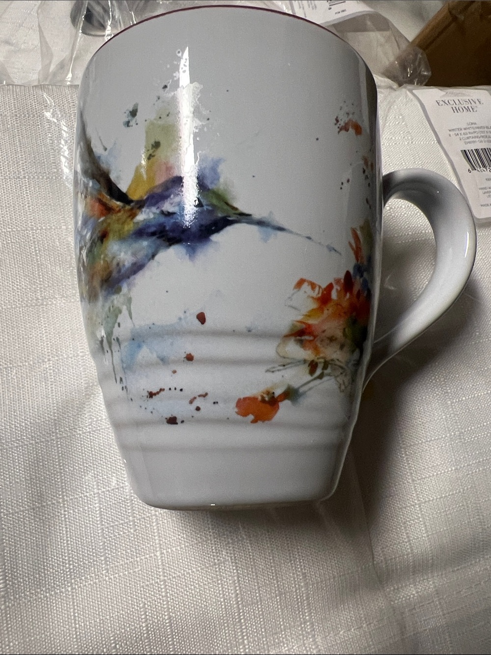Demdaco White Ceramic Mug with Colorful Hummingbird Art